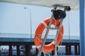 Close-up of the lifeline on the yacht, out to sea