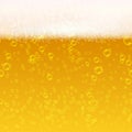 Close up light beer with foam and bubbles vector seamless background