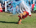 Close Up of Light Blue Ribbons on a Shawl and Beaded Orange Knee High Moccasins at a Pow Wow Royalty Free Stock Photo