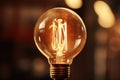 Close up of a light bulb on a table. Perfect for illustrating creativity and innovation Royalty Free Stock Photo