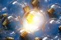 Close up of light bulbs on a blue background Royalty Free Stock Photo