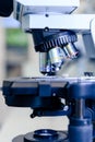 A close up light microscope for pharmaceutical bioscience research. Concept of science, laboratory and study of diseases. Royalty Free Stock Photo