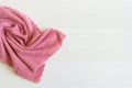 close up light pink microfiber texture. Cleaning rag fluffy cloth on the table. Household concept. Copy space Royalty Free Stock Photo