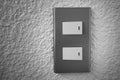 Close up of light switch with sunlight and shadow on white background, turn on and turn off, copy space, Royalty Free Stock Photo