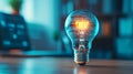 close up of lightbulb displaying holographic data patterns, symbolizing innovation and technology. glowing filament adds warm Royalty Free Stock Photo