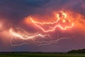 CLose up with lightning with dramatic clouds composite image . Night thunder-storm Royalty Free Stock Photo