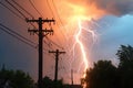 close-up of a lightning strike on a power line Royalty Free Stock Photo