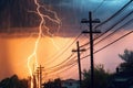 close-up of a lightning strike on a power line Royalty Free Stock Photo