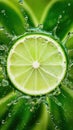 A close up of a lime with water droplets surrounding it