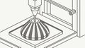 Close-up line art of a 3D printer nozzle creating a striped object, vector design Generative AI Royalty Free Stock Photo