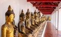 Close up line of Buddha images