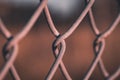 A close up of the links of a chain link fence using selective focus