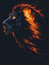 A close up of a lion on a black background, a magical creature made of fire