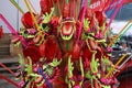 A close up of a lion dance doll Pink red chinese new year concept