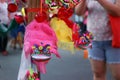 A close up of a lion dance doll Pink red chinese new year concept