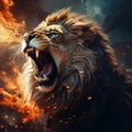 Close up of a Lion roaring, Panthera Leo, 10 old, isolated  Made With Generative AI illustration Royalty Free Stock Photo