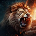 Close up of a Lion roaring, Panthera Leo, 10 old, isolated  Made With Generative AI illustration Royalty Free Stock Photo