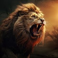 Close up of a Lion roaring, Panthera Leo, 10 old, isolated  Made With Generative AI illustration Royalty Free Stock Photo