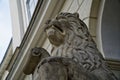 Close-up Lion statue sits majesticaly on it`s pedestal Royalty Free Stock Photo