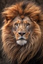 A close up of a lion with a very long mane. Generative AI image.