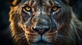 Close up lion watching forward. Ai generated