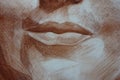 Close up lips of a woman portrait head pastels