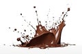 Close-up, liquid chocolate on a white background, splashes and drops. Generative ai Royalty Free Stock Photo