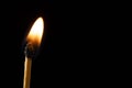 Close up of lit match with copy space on black background Royalty Free Stock Photo