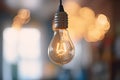 close-up of a lit-up filament in a clear light bulb Royalty Free Stock Photo