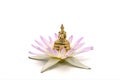 Close-up of a little Buddha statue sitting on a pink lotus flower Royalty Free Stock Photo