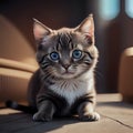 close up of a little cat with blue eyes