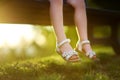 Close-up of little girl`s legs on summer sunset Royalty Free Stock Photo