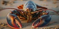 Close-up live big lobster underwater on a on a sandy beach, poster Royalty Free Stock Photo