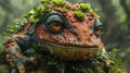 A close up of a lizard with plants on its head, AI Royalty Free Stock Photo