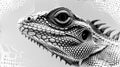 A close up of a lizard's head in black and white, AI Royalty Free Stock Photo