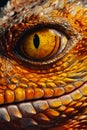 Close up of lizard's eye with orange and yellow colors. Generative AI Royalty Free Stock Photo