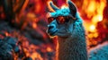 A close up of a llama wearing sunglasses