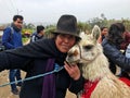 Indigenous Woman and Her Alpaca at Ingapirca Ruins, Ecuador.