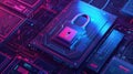 Close-up of a lock on a circuit board, suitable for tech concepts Royalty Free Stock Photo