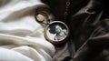 A close-up of a locket with a family picture inside, a treasured Mother's Day present, resting atop a soft, velvet