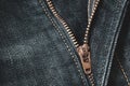 Close up of locking zipper on blue denim jeans Royalty Free Stock Photo