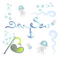 A close up of logo. lettering of the word sea. vector illustration isolated on white. anchor and waves.holidays on sea