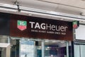 Close-up for logo and sign of TAG Heuer swiss avant garde