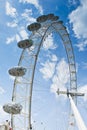 Close up of London Eye and blue cloudy sky, England