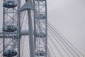 Close up of the London Eye ferris wheel, tourist attraction next to the Thames in Waterloo, London UK.