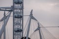 Close up of the London Eye ferris wheel, tourist attraction next to the Thames in Waterloo, London UK.