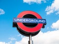 A close-up of the London Underground sign and logo. Royalty Free Stock Photo