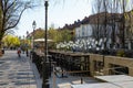 CLOSE UP: Lone local walks past riverside restaurants during covid-19 lockdown