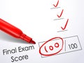 Close up look at score on final exam paper Royalty Free Stock Photo