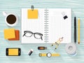 Close up look at workplace objects in flat design